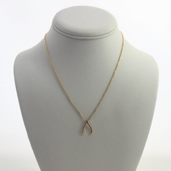 Wish bone dainty minimalist gold tone necklace - Picture 5 of 6